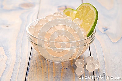 Tapioca pearls with lime. bubble tea Stock Photo