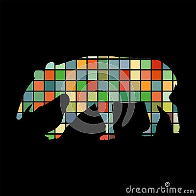 Tapir mammal color silhouette animal Vector Illustration