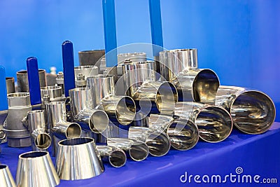 Taps valves and fittings on sanitary equipment exhibition Editorial Stock Photo