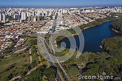 Taquaral lagoon in Campinas at dawn, view from above, Portugal park, Sao Paulo, Brazil Stock Photo