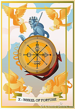 Tarot card fortune wheel with an sphinx Vector Illustration