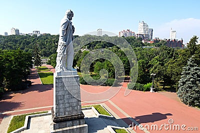 Taras Shevchenko Largest monument, Ukrainian poet ,view from drone in city Dnipro, Ukraine Editorial Stock Photo