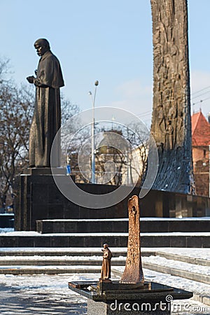 LVIV, UKRAINE - March 1, 2018. Bronze mini-layout of the Taras Shevchenko Monument. Editorial Stock Photo