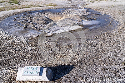 Tardy Geyser sign in Yellowstone National Park Stock Photo