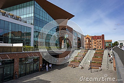 Targ Sienny town square in centre of Gdansk city, Poland with people Editorial Stock Photo