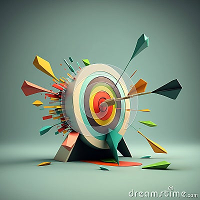 Target Achieved: Exploring the Concept of Business Targets through the Metaphor of an Arrow Hitting its Mark. Generative AI Stock Photo