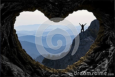 Target achievement in mountain adventure Stock Photo