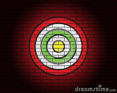 Target or aim, illumination, red brick wall Vector Illustration