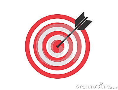 Target with arrow. Aim with red circles. Goal icon. Idea for marketing and business. Aiming for archery with red center. Winner Vector Illustration