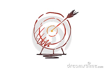 Target, arrow, dart, goal, focus concept. Hand drawn isolated vector. Vector Illustration