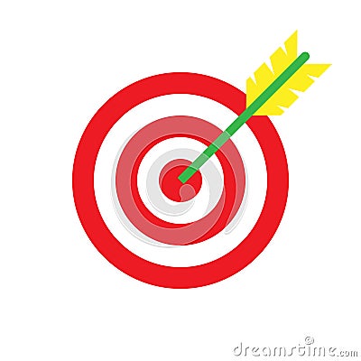 Target with an arrow long shadow flat icon isolated on white background. Vector illustration. Vector Illustration