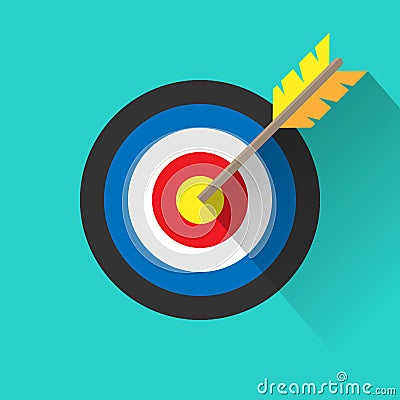 Target with an arrow long shadow flat icon on white background. Vector illustration. Vector Illustration