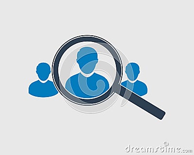 Target audience icon with magnifying glass. Vector Illustration