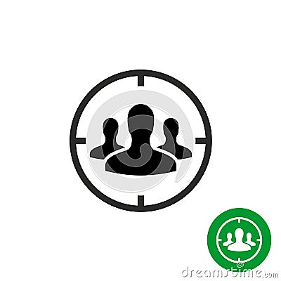 Target audience icon. People heads with aim target symbol. Vector Illustration