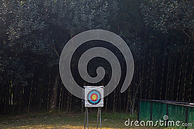 Target Board with forest background Stock Photo