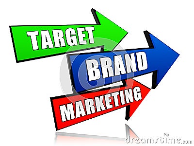 Target, brand, marketing in arrows Stock Photo