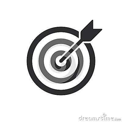 Target bullseye with arrow line art icon for apps and websites Vector Illustration