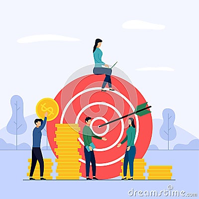 Target business teamwork, arrow hitting a target, business concept vector illustration Vector Illustration