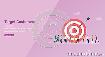 Target customers with people and goals dart for website template or banner landing homepage - vector Cartoon Illustration