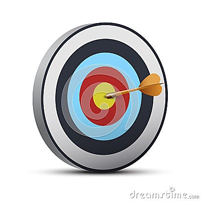 Target with dart in bullseye sport game achievement realistic vector arrow in center aiming Vector Illustration