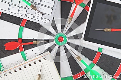 Target dartboard, arrow and business objects. Goal. Success Stock Photo