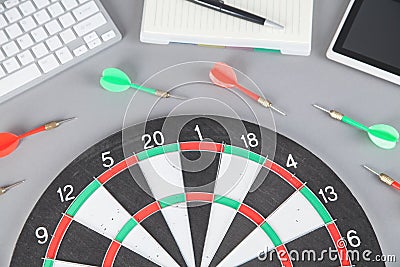 Target dartboard, arrows and business objects. Goal. Success Stock Photo