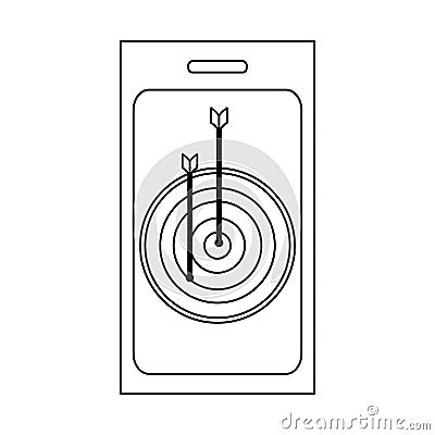 Target dartboard on smartphone black and white Vector Illustration