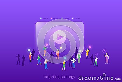 Target focus group audience for Video Stream Digital Content Marketing Advertising Flat vector illustration concept. Targeting in Vector Illustration