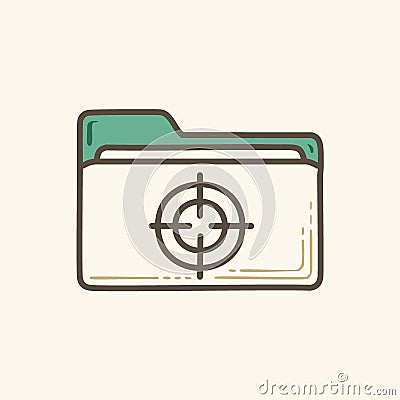 Target folder icon illustration. A simple line drawing of a folder with a target symbol, representing goal setting and project Vector Illustration