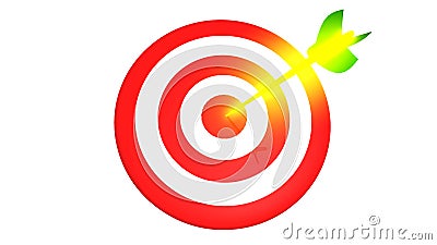 Target and a glowing golden arrows on white background, 3D illustration Cartoon Illustration