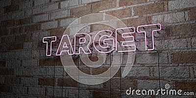 TARGET - Glowing Neon Sign on stonework wall - 3D rendered royalty free stock illustration Cartoon Illustration