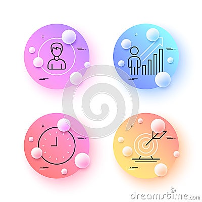 Target goal, Employee result and Clock minimal line icons. For web application, printing. Vector Vector Illustration