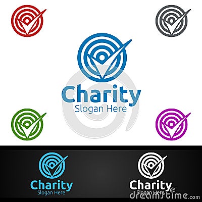 Target Helping Hand Charity Foundation Creative Logo for Voluntary Church or Charity Donation Vector Illustration