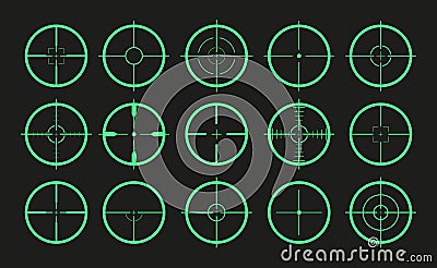 Target icon. Crosshair and aim of sniper. Sight for gun, rifle for military. Logo of periscope in army. Shot from weapon in Vector Illustration