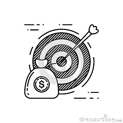 Target icon with dart and money. multi color doodle style. Stock Photo