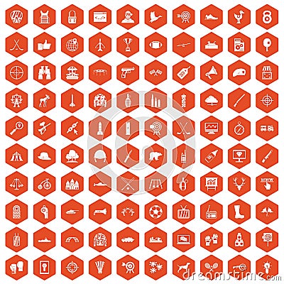 100 target icons hexagon orange Vector Illustration