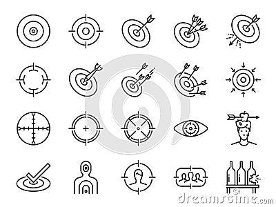 Target line icon set. Included icons as aim, goal, crosshair, shoot, shooting and more. Vector Illustration