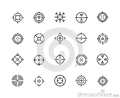 Target line icons. Aim for sniper shot, military sign and shooter game bullseye mark, accuracy cursor. Vector cross and Vector Illustration