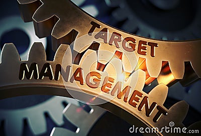 Target Management on Golden Gears. 3D Illustration. Stock Photo