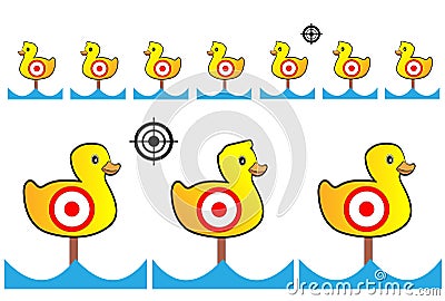 Target painted yellow ducks for shooting range and Entertainment Vector Illustration