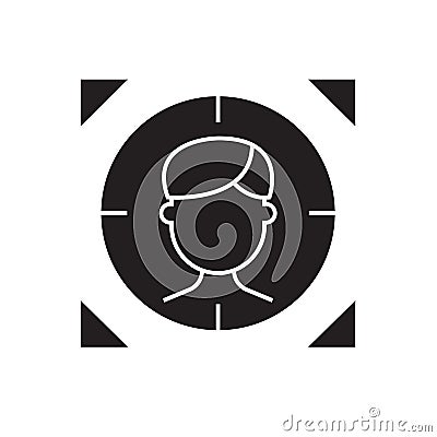 Target person black vector concept icon. Target person flat illustration, sign Vector Illustration