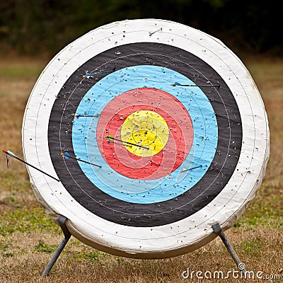 Target with random arrows Stock Photo