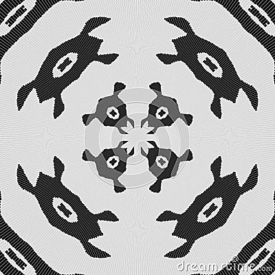 Target. Regular black and white curtain pattern aligned in eggs. Halftone rich pattern illustration. Abstract fractal black and Cartoon Illustration