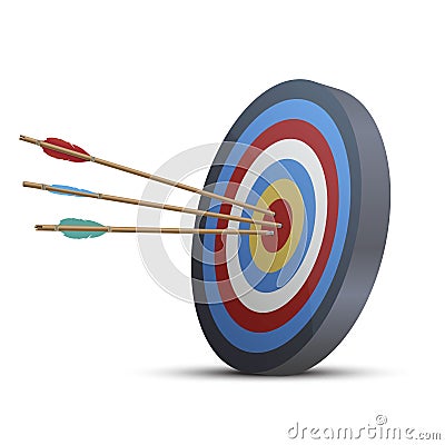 Target with three arrows in bullseye realistic vector business ambition efficiency management Vector Illustration