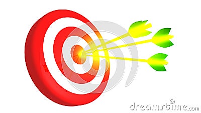 Target and three glowing golden arrows on white background, 3D illustration Cartoon Illustration