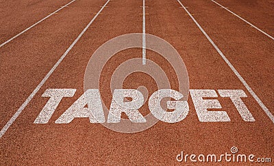 Target written on running track, New Concept on running track text in white color Stock Photo
