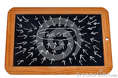 Target written on a school slate surrounded by arrows Stock Photo