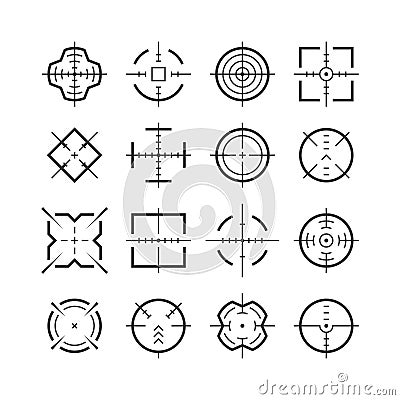 Targeting aiming. Target aim sniper shoot destination focus sight center accuracy war gun cursor purpose bullseye Vector Illustration