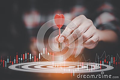 Targeting the business concept, Businessman touch red arrow dart to the virtual target dartboard, Executive marketing, investment Stock Photo