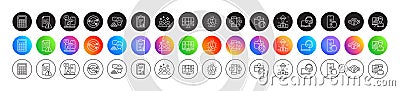 Targeting, Checklist and Instruction manual line icons. For web app, printing. Round icon buttons. Vector Vector Illustration